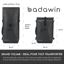 Badawin Sacoche Vélo + Sac à Dos étanche 12 Badawin Sacoche Vélo + Sac à Dos étanche -Casques vélo Soldes sac a dos velo noir ordinateur portable grand volume
